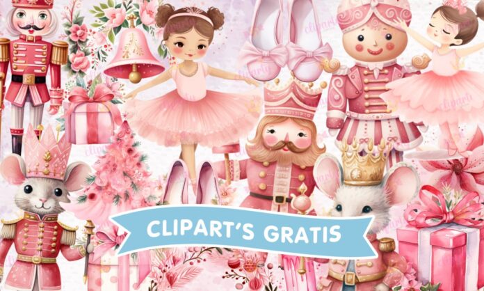 Cliparts, Navidad, cascanueces, floral, regalos, pino