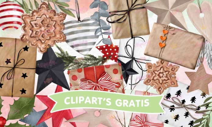 Cliparts, Navidad, objetos, regalos, esferas, estrellas