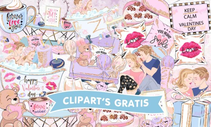 Cliparts, Amor y Amistad, pareja, objetos, banera, glitter