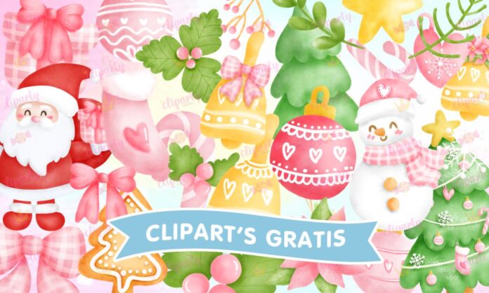 Cliparts, Navidad, santa, regalos, esferas, bastones, watercolor