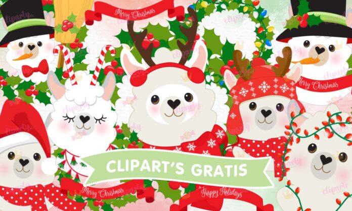 Cliparts, Navidad, animales, llama, ornamentas