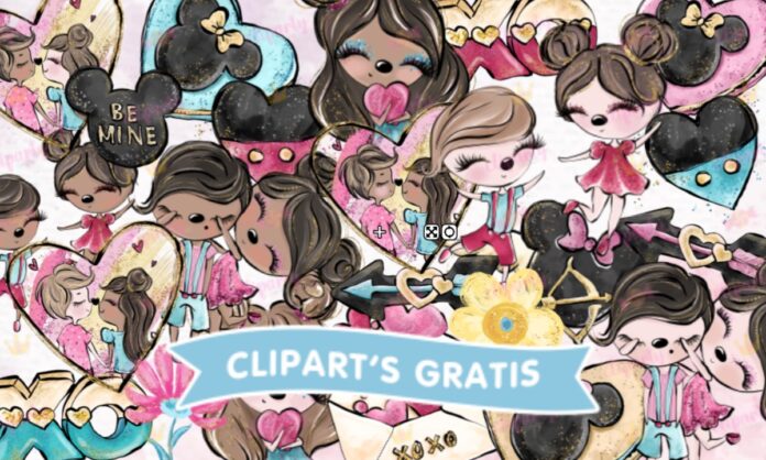 Cliparts, Amor y Amistad, pareja, galletas, flores, glitter