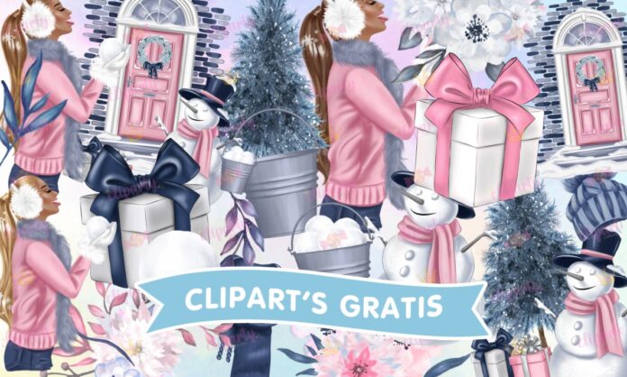 Cliparts, Navidad, chicas, arboles, regalos, floral