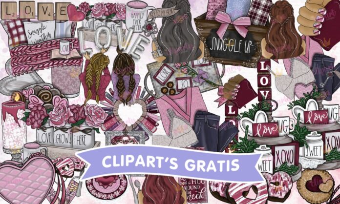 Cliparts, Amor y Amistad, objetos, letreros, cojines, glitter