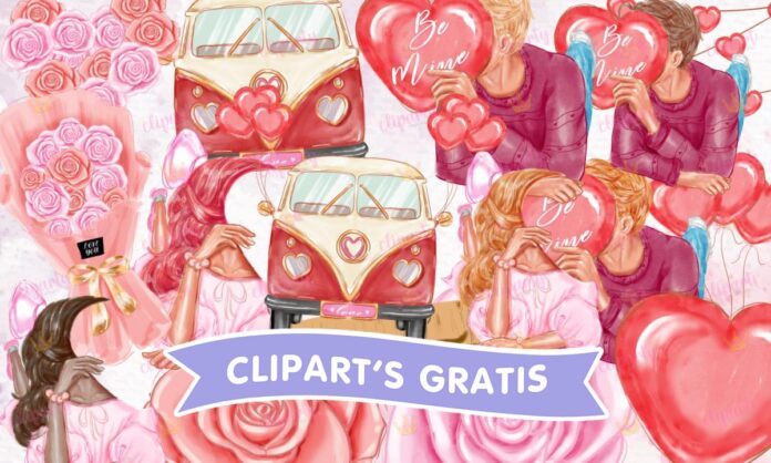 Cliparts, Amor y Amistad, pareja, combi, globos, floral