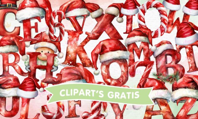 Cliparts, Navidad, Letras y numeros, gorros, watercolor