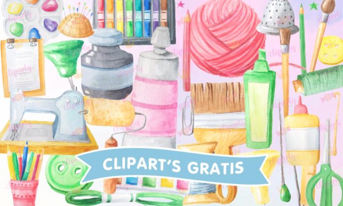 Cliparts, Profesiones, crafter, tijeras, pegamento watercolor