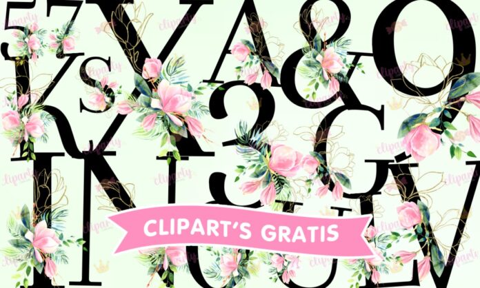 Cliparts, Abecedario y numeros, floral, watercolor