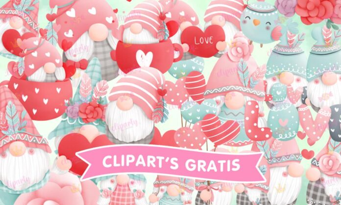 Cliparts, Amor y Amistad, duendes, corazones, flores