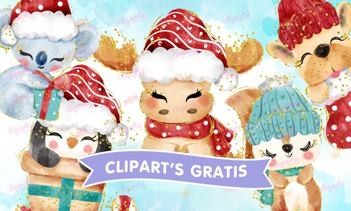 Cliparts, Navidad, animales, watercolor, glitter