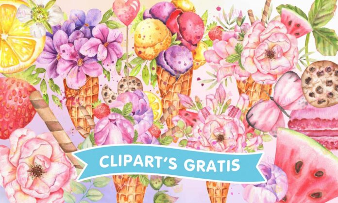 Cliparts, Florales, helados, frames, watercolor, papeles