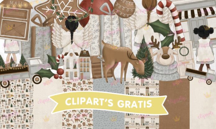 Cliparts, Navidad, niñas, angeles, casas, regalos, papeles