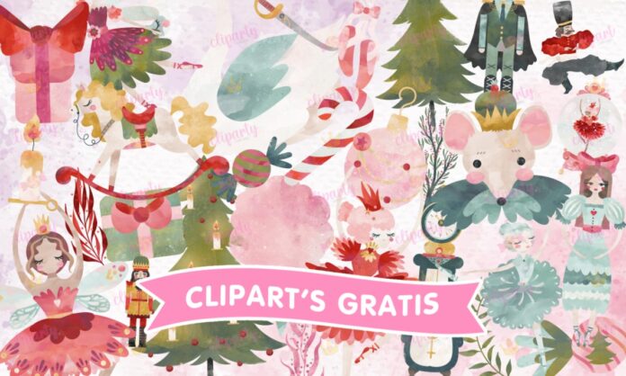 Cliparts, Navidad, Cascanueces, bailarinas, esferas, regalos, watercolor