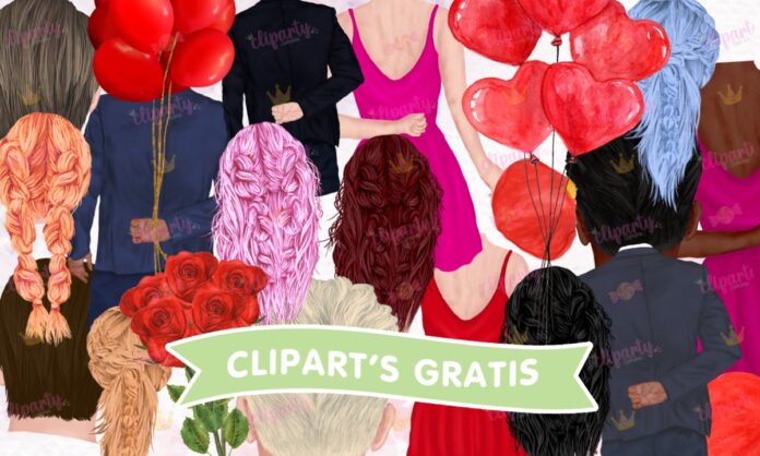 Cliparts, Amor y Amistad, pareja, globos, rosas