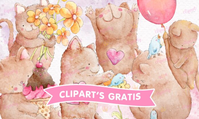 Cliparts, Amor y Amistad, gatitos, flores, corazones