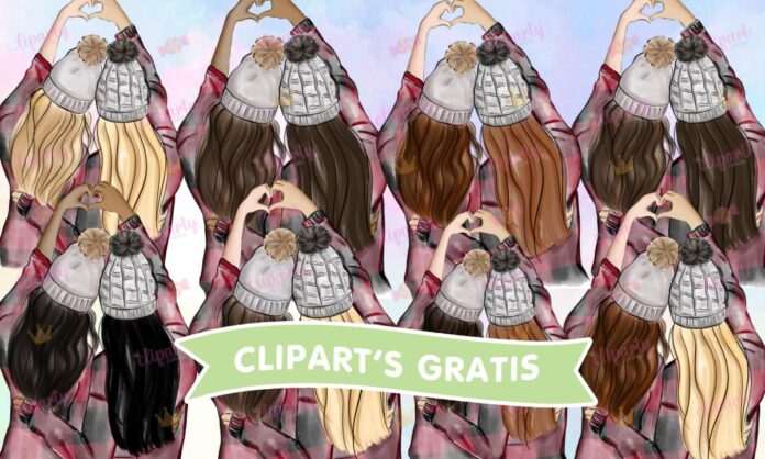 Cliparts, Amor y Amistad, chicas, abrazo, corazones