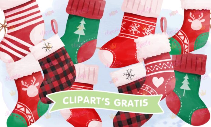 Cliparts, Navidad, calcetines, watercolor