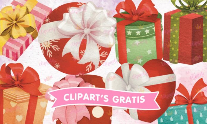 Cliparts, Navidad, regalos, cajas, watercolor