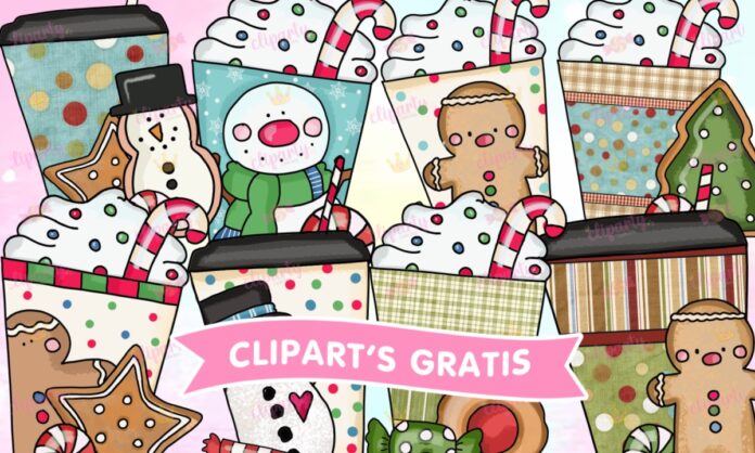 Cliparts, Navidad, vasos, chocolate, crema, galletas, dulces