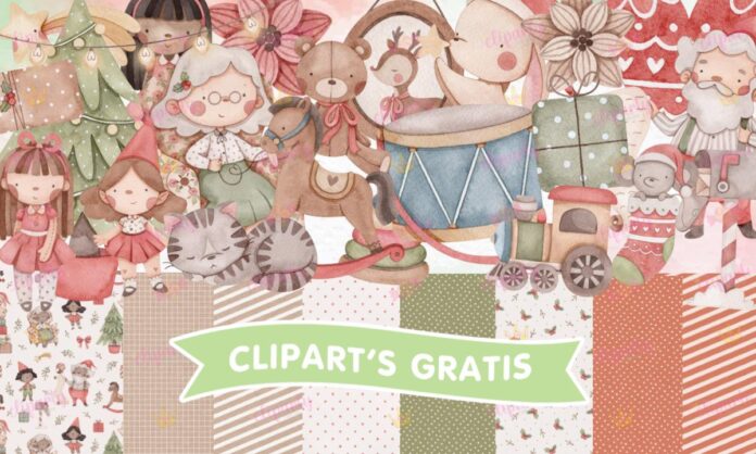 Cliparts, Navidad, santa, duendes, juguetes, watercolor, papeles