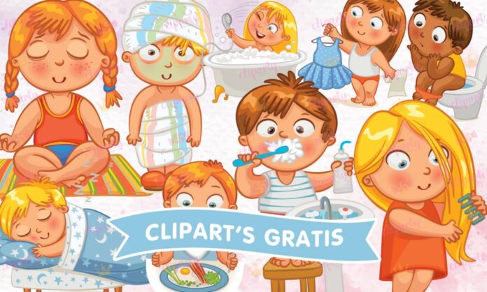 Cliparts, Ninos, actividades, escuela, habitos, higiene