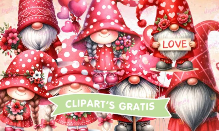 Cliparts, Amor y Amistad, gnomos, corazones, globos