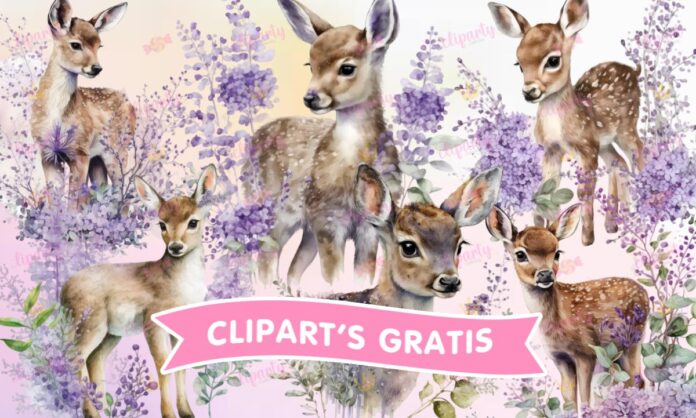 Cliparts, Animales, bosque, venado, floral, watercolor