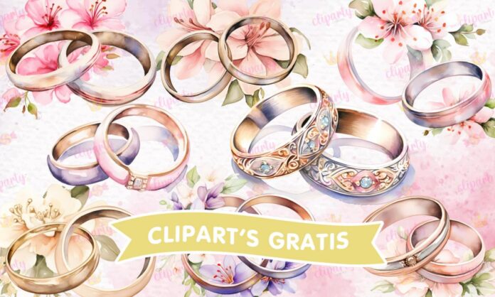 Cliparts, Objetos, anillos, boda, watercolor