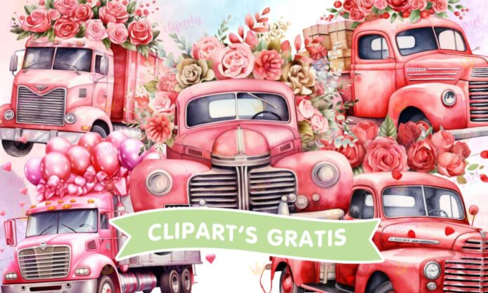 Cliparts, carros, flores, amor y amistad, watercolor