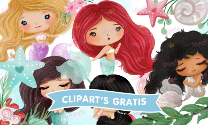 Cliparts, Seres Fantasticos, sirenas, estrellas, caracoles, watercolor