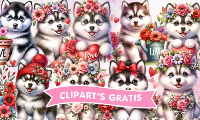 Cliparts, Amor y Amistad, perritos, corazones, floral