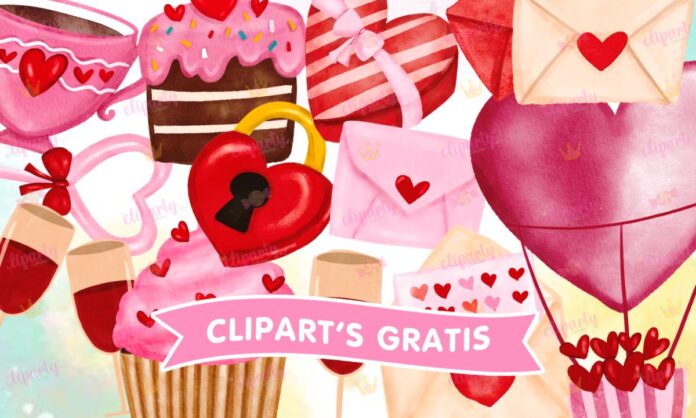 Cliparts, Amor y Amistad, postres, corazones, watercolor