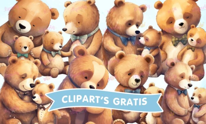 Cliparts, Papas, hijos, osos, abrazo