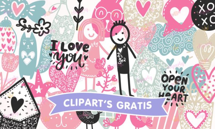 Cliparts, Amor y Amistad, corazones, floral, blanco y negro