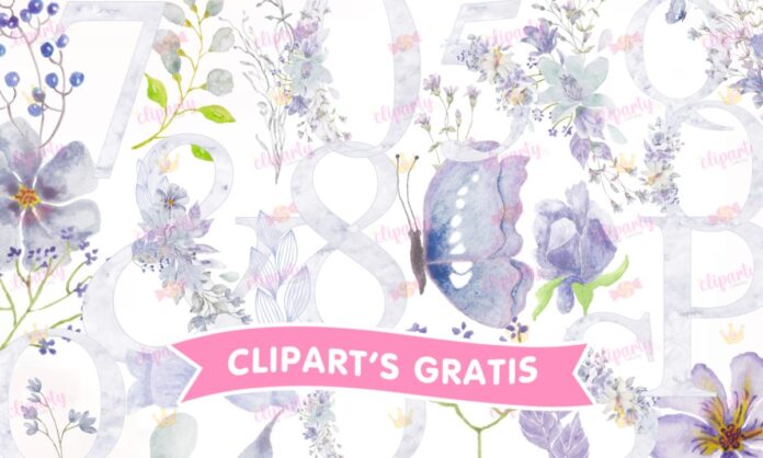 Cliparts, Abecedario, numeros, floral, mariposa, watercolor