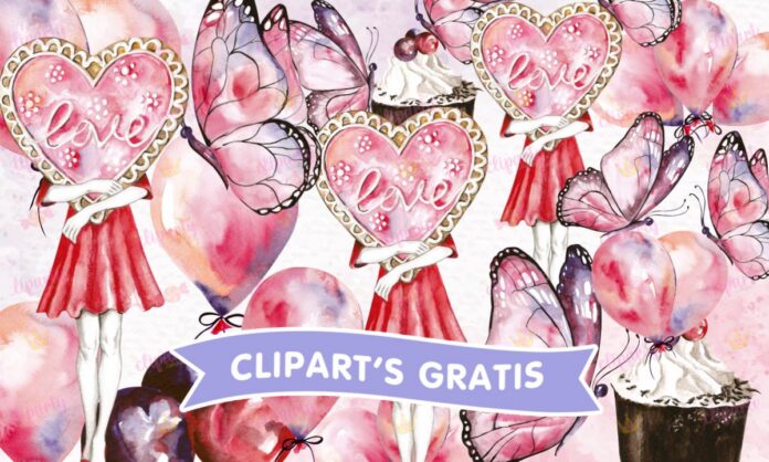 Cliparts, Amor y Amistad, chicas, mariposas, watercolor