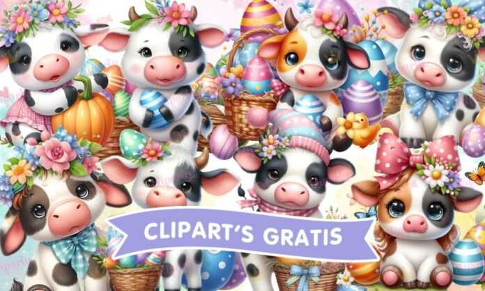 Cliparts, Pascua, animales, vacas, florales