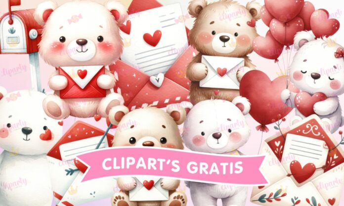 Cliparts, Amor y Amistad, osos, cartas, buzon, watercolor