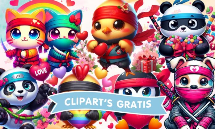 Cliparts, Amor y Amistad, animales, ninja, colores