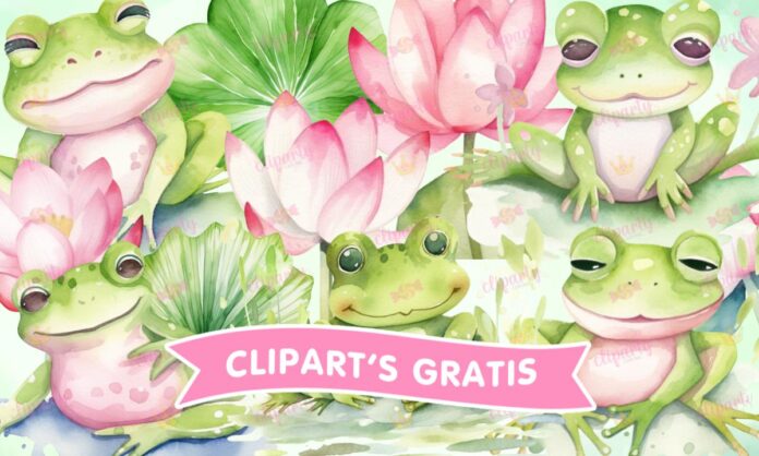 Cliparts, Animales, Bosque, ranas, floral, watercolor