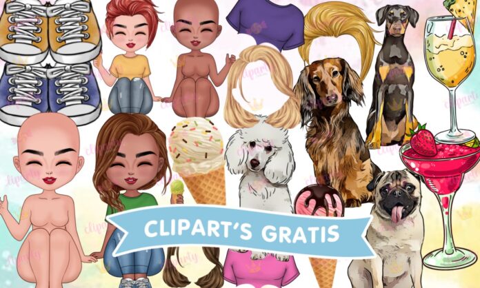 Cliparts, Amor y Amistad, chicas, perros