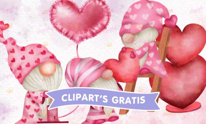 Cliparts, Amor y Amistad, gnomos, corazones, watercolor