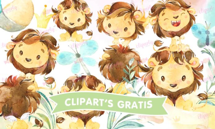 Cliparts, Animales, Safari, leon, monos, watercolor