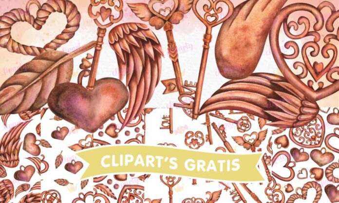 Cliparts, Objetos, llaves, corazones, papeles