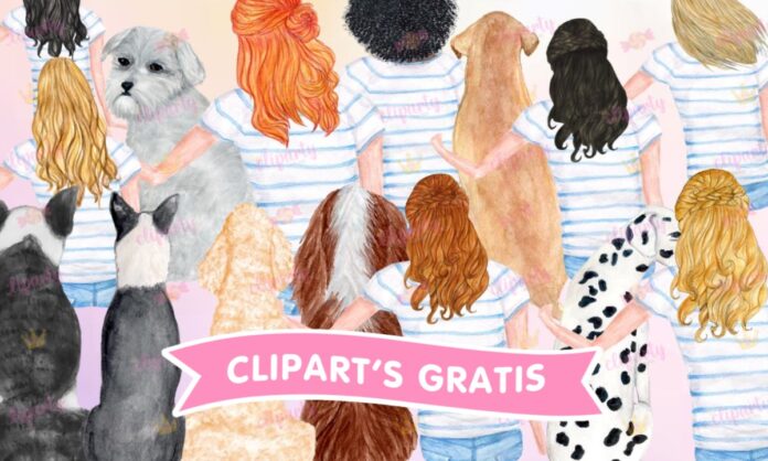 Cliparts, Amor y Amistad, chicas, perros, watercolor