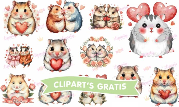 Cliparts, Amor y Amistad, ratones, watercolor