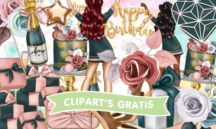 Cliparts, Cumpleanos, chicas, regalos, floral, glitter