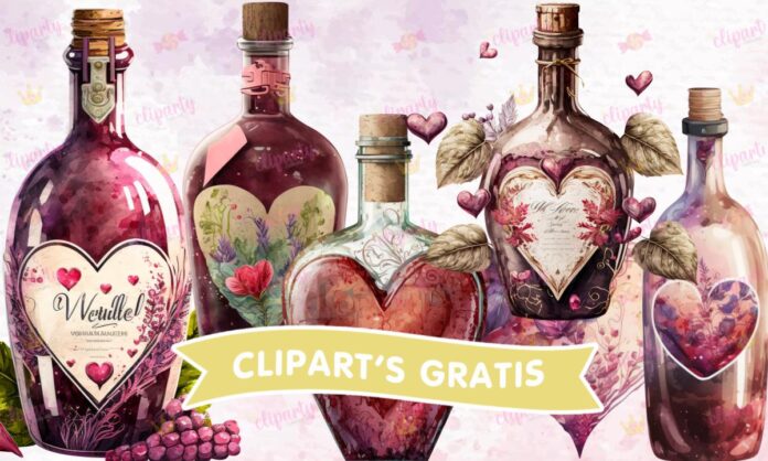 Cliparts, Amor y Amistad, botellas, vino, corazones