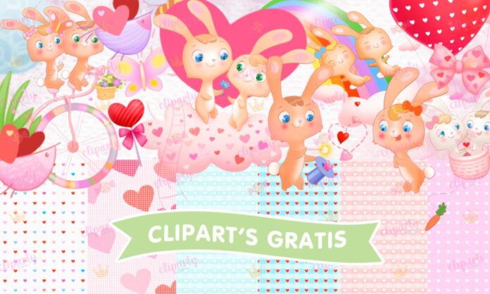 Cliparts, Amor y Amistad, conejos, corazones, papeles