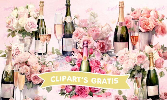 Cliparts, Amor y Amistad, botellas de vino, rosas, watercolor